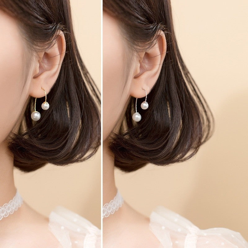 Anyco Fashion Earrings Real Gold Minimalist Pearl Line Studs for Women Party Wedding Fine Hoop Jewelry Accessories Gift-Earrings-PEROZ Accessories