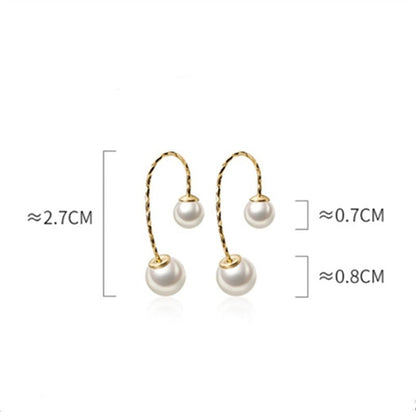 Anyco Fashion Earrings Real Gold Minimalist Pearl Line Studs for Women Party Wedding Fine Hoop Jewelry Accessories Gift-Earrings-PEROZ Accessories