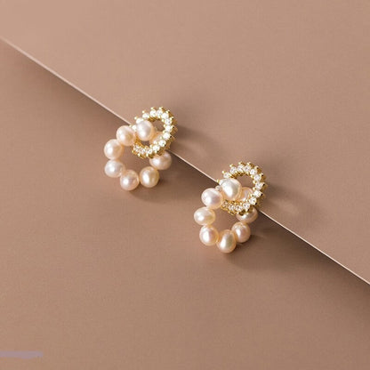 Anyco Fashion Earrings Sterling Silver Sweet Statement Gold Natural Baroque Pearl Stud Earrings for Women Fashion Charm Shiny Zircon Jewelry-Earrings-PEROZ Accessories