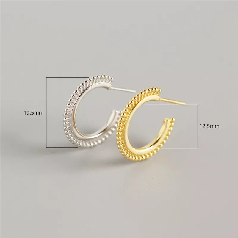 Anyco Earrings Sterling Silver Bohemian Geometric Small Round Bead C-shaped Stud For Women Girl Perfect Fashion Stylish Accessories Jewelry Gifts-Earrings-PEROZ Accessories