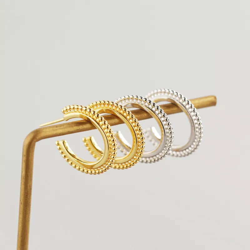 Anyco Earrings Gold Plated Bohemian Geometric Small Round Bead C-shaped Stud For Women Girl Perfect Fashion Stylish Accessories Jewelry Gifts-Earrings-PEROZ Accessories