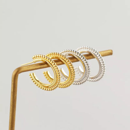 Anyco Earrings Gold Plated Bohemian Geometric Small Round Bead C-shaped Stud For Women Girl Perfect Fashion Stylish Accessories Jewelry Gifts-Earrings-PEROZ Accessories