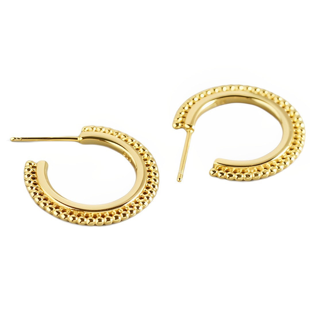 Anyco Earrings Gold Plated Bohemian Geometric Small Round Bead C-shaped Stud For Women Girl Perfect Fashion Stylish Accessories Jewelry Gifts-Earrings-PEROZ Accessories