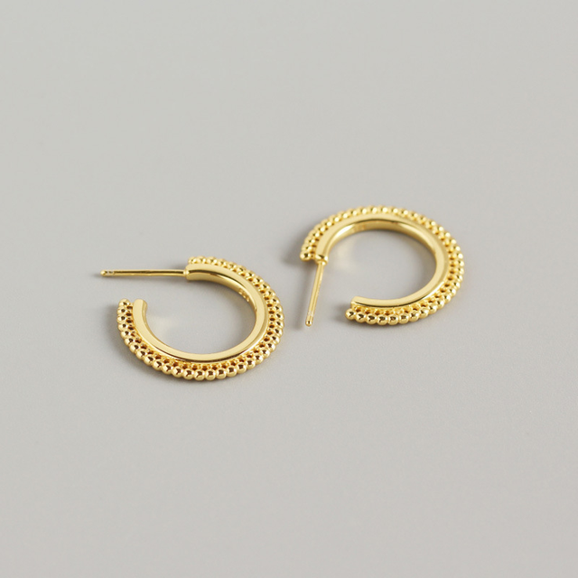 Anyco Earrings Gold Plated Bohemian Geometric Small Round Bead C-shaped Stud For Women Girl Perfect Fashion Stylish Accessories Jewelry Gifts-Earrings-PEROZ Accessories