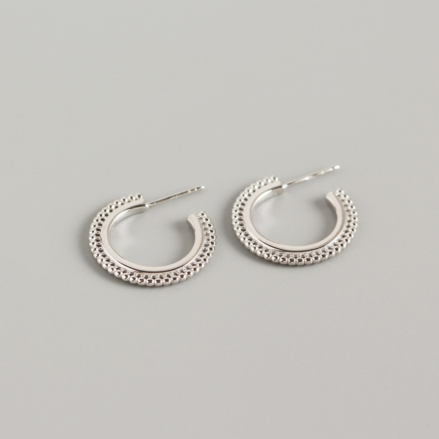 Anyco Earrings Sterling Silver Bohemian Geometric Small Round Bead C-shaped Stud For Women Girl Perfect Fashion Stylish Accessories Jewelry Gifts-Earrings-PEROZ Accessories