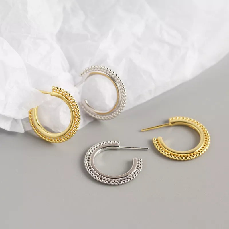 Anyco Earrings Gold Plated Bohemian Geometric Small Round Bead C-shaped Stud For Women Girl Perfect Fashion Stylish Accessories Jewelry Gifts-Earrings-PEROZ Accessories