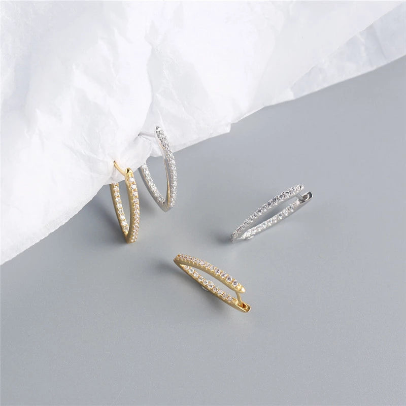 Anyco Earrings Gold Plated Minimalist Pave Crystal Zircon V-shaped Chic Stud For Women Girl Teen Fashion Stylish Accessories Jewelry Gifts-Earrings-PEROZ Accessories