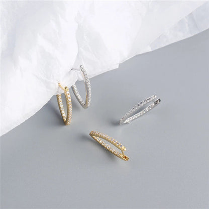 Anyco Earrings Gold Plated Minimalist Pave Crystal Zircon V-shaped Chic Stud For Women Girl Teen Fashion Stylish Accessories Jewelry Gifts-Earrings-PEROZ Accessories