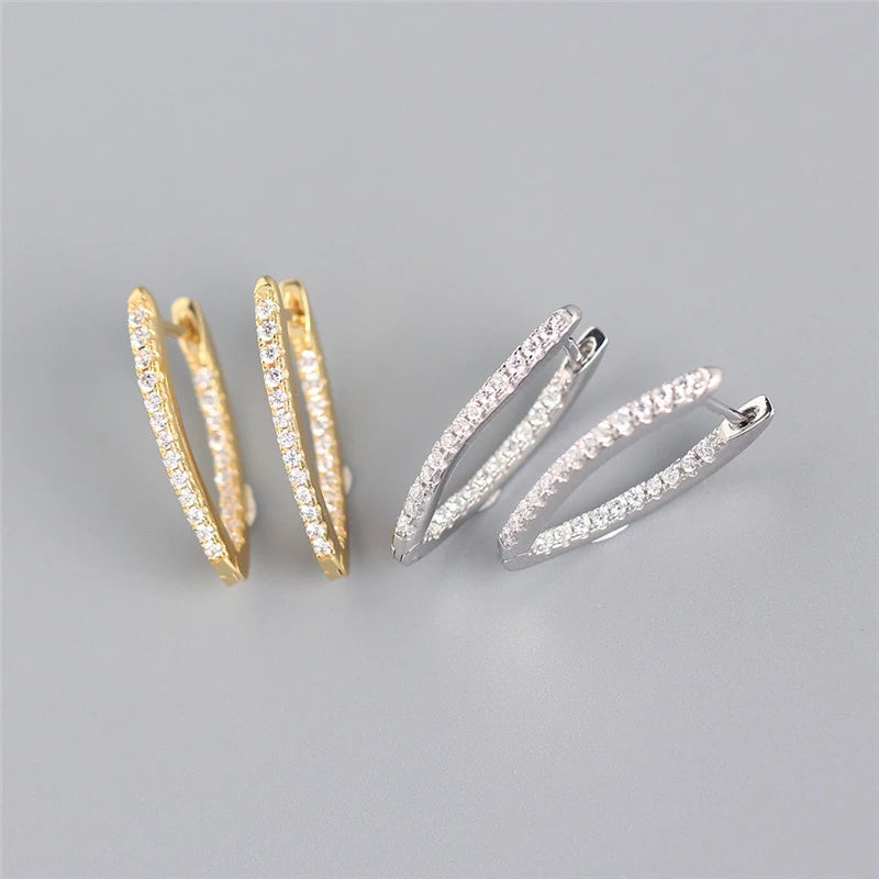 Anyco Earrings Gold Plated Minimalist Pave Crystal Zircon V-shaped Chic Stud For Women Girl Teen Fashion Stylish Accessories Jewelry Gifts-Earrings-PEROZ Accessories