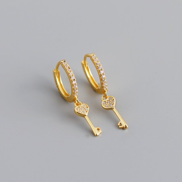 Anyco Earrings Gold Plated Luxury Cute Simple Pave Zircon Key Stud For Women Girl Teen Fashion Stylish Rock Accessories Jewelry Gifts-Earrings-PEROZ Accessories