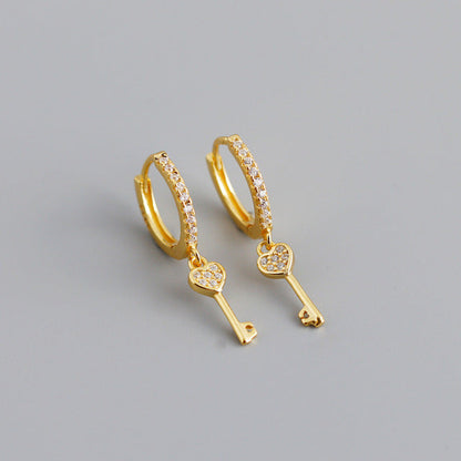 Anyco Earrings Gold Plated Luxury Cute Simple Pave Zircon Key Stud For Women Girl Teen Fashion Stylish Rock Accessories Jewelry Gifts-Earrings-PEROZ Accessories