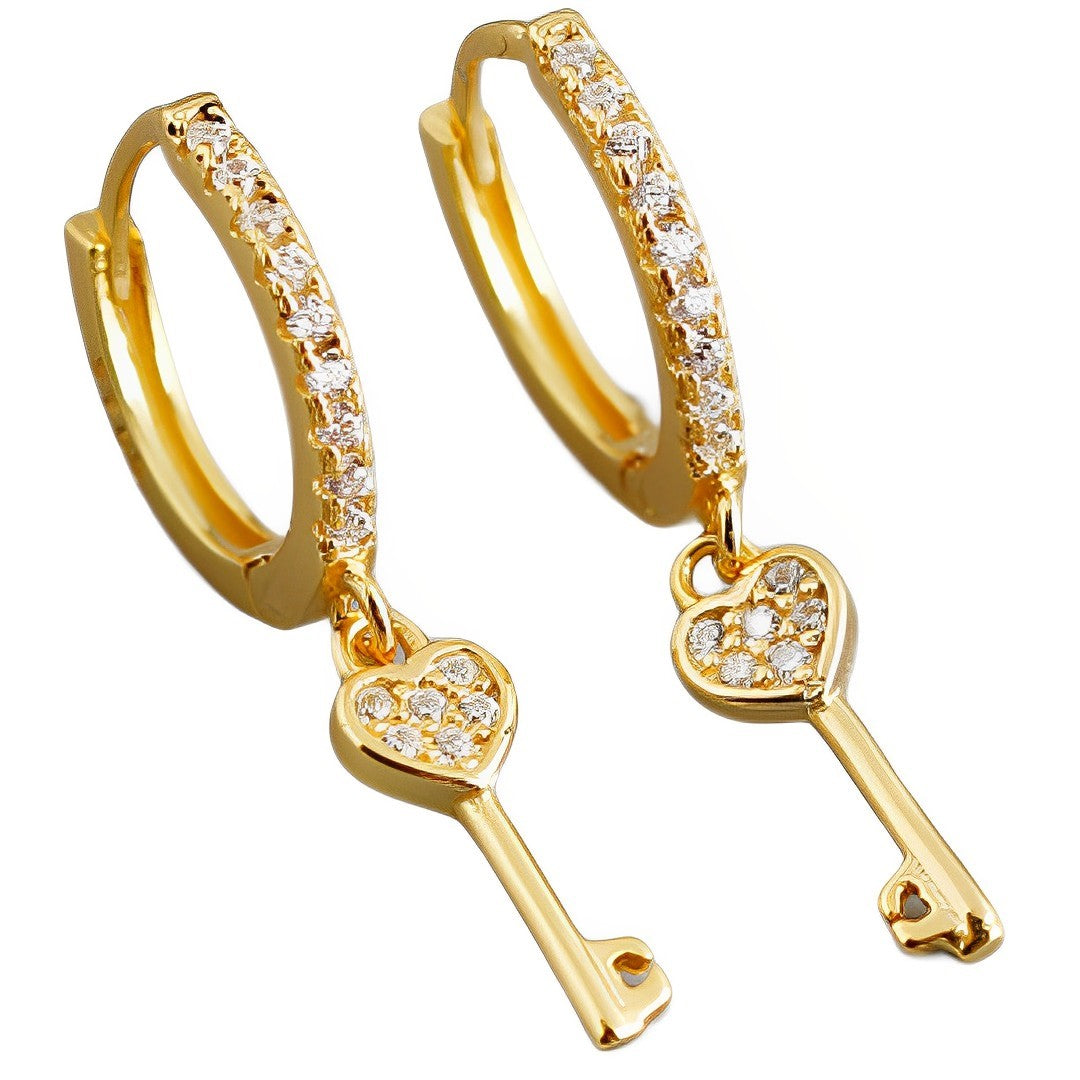 Anyco Earrings Gold Plated Luxury Cute Simple Pave Zircon Key Stud For Women Girl Teen Fashion Stylish Rock Accessories Jewelry Gifts-Earrings-PEROZ Accessories