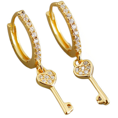 Anyco Earrings Gold Plated Luxury Cute Simple Pave Zircon Key Stud For Women Girl Teen Fashion Stylish Rock Accessories Jewelry Gifts-Earrings-PEROZ Accessories