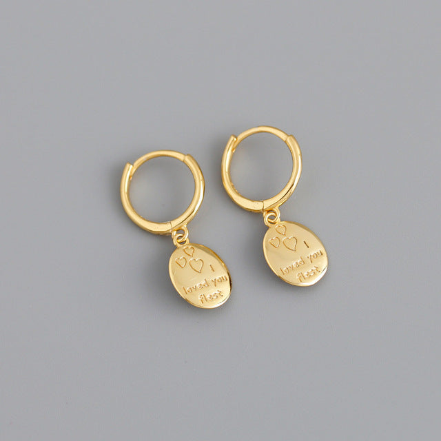 Anyco Earrings Gold Plated Geometric Ellipse I LOVE YOU Tassel Ear Buckle For Women Girl Fashion Stylish Rock Accessories Jewelry Gifts-Earrings-PEROZ Accessories