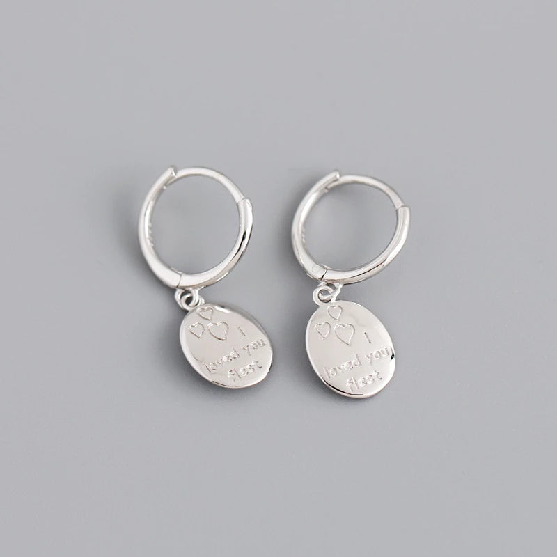 Anyco Earrings Sterling Silver Geometric Ellipse I LOVE YOU Tassel Ear Buckle For Women Girl Fashion Stylish Rock Accessories Jewelry Gifts-Earrings-PEROZ Accessories