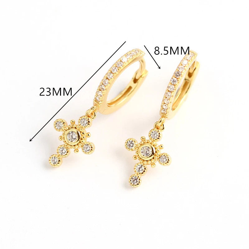 Anyco Earrings Gold Plated Luxury Pave Crystal Zircon Ethnic Cross Gothic Stud For Women Girl Teen Fashion Stylish Accessories Jewelry Gifts-Earrings-PEROZ Accessories