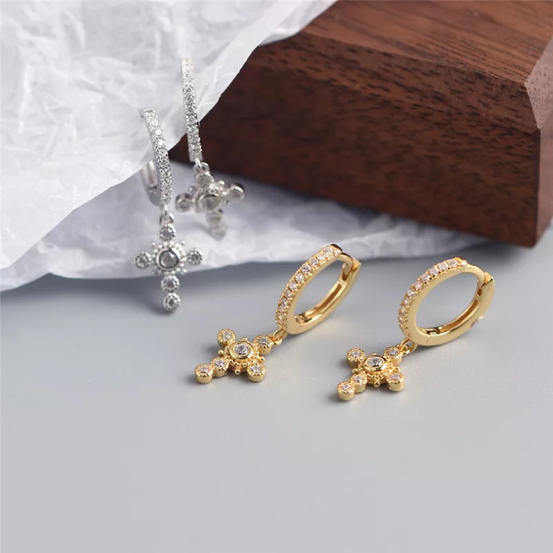 Anyco Earrings Gold Plated Luxury Pave Crystal Zircon Ethnic Cross Gothic Stud For Women Girl Teen Fashion Stylish Accessories Jewelry Gifts-Earrings-PEROZ Accessories