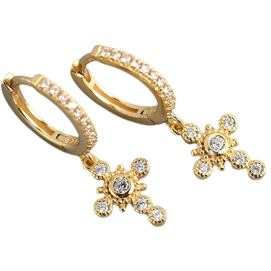 Anyco Earrings Gold Plated Luxury Pave Crystal Zircon Ethnic Cross Gothic Stud For Women Girl Teen Fashion Stylish Accessories Jewelry Gifts-Earrings-PEROZ Accessories