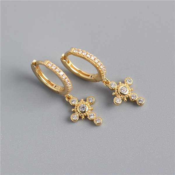 Anyco Earrings Gold Plated Luxury Pave Crystal Zircon Ethnic Cross Gothic Stud For Women Girl Teen Fashion Stylish Accessories Jewelry Gifts-Earrings-PEROZ Accessories
