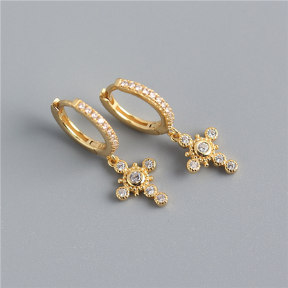 Anyco Earrings Gold Plated Luxury Pave Crystal Zircon Ethnic Cross Gothic Stud For Women Girl Teen Fashion Stylish Accessories Jewelry Gifts-Earrings-PEROZ Accessories