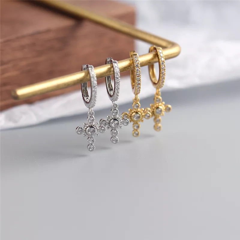 Anyco Earrings Gold Plated Luxury Pave Crystal Zircon Ethnic Cross Gothic Stud For Women Girl Teen Fashion Stylish Accessories Jewelry Gifts-Earrings-PEROZ Accessories