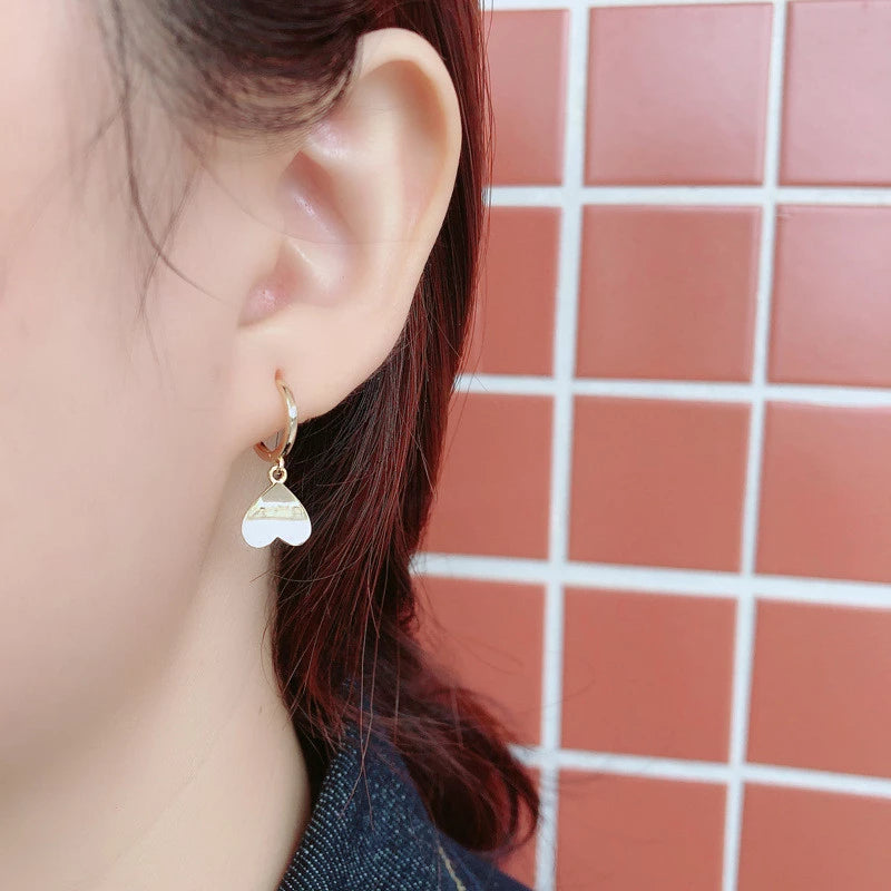 Anyco Earrings Gold Plated Minimalist Glossy Love Heart Tassel Stud For Women Teen Girl Fashion Stylish Accessories Jewelry Gifts-Earrings-PEROZ Accessories