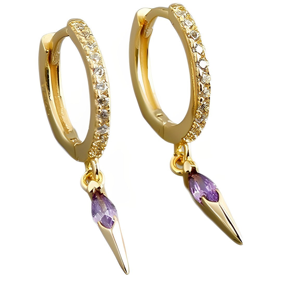 Anyco Earrings Gold Plated Bohemian Geometric Purple Zircon Hanging Tassel Stud For Women Girl Teen Fine Fashion Stylish Accessories Jewelry Gifts-Earrings-PEROZ Accessories