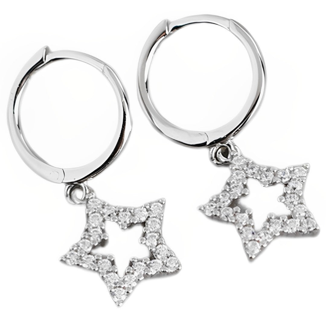 Anyco Earrings Sterling Silver Pave Crystal Zircon Hollow Star Chic For Women Teen Girl Fashion Stylish Accessories Jewelry Gifts-Earrings-PEROZ Accessories