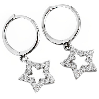 Anyco Earrings Sterling Silver Pave Crystal Zircon Hollow Star Chic For Women Teen Girl Fashion Stylish Accessories Jewelry Gifts-Earrings-PEROZ Accessories