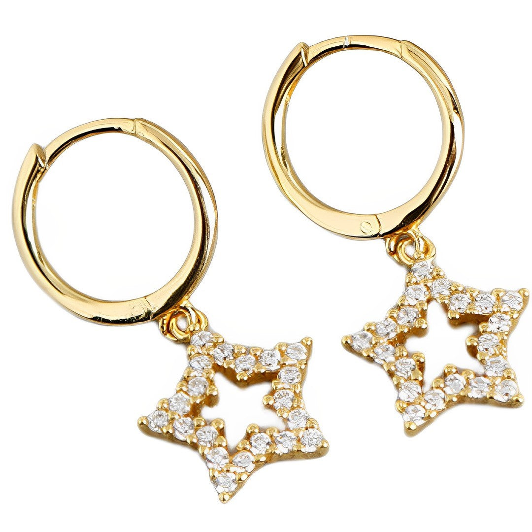 Anyco Earrings Gold Plated Pave Crystal Zircon Hollow Star Chic For Women Teen Girl Fashion Stylish Accessories Jewelry Gifts-Earrings-PEROZ Accessories