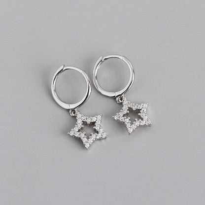 Anyco Earrings Sterling Silver Pave Crystal Zircon Hollow Star Chic For Women Teen Girl Fashion Stylish Accessories Jewelry Gifts-Earrings-PEROZ Accessories