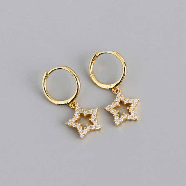 Anyco Earrings Gold Plated Pave Crystal Zircon Hollow Star Chic For Women Teen Girl Fashion Stylish Accessories Jewelry Gifts-Earrings-PEROZ Accessories