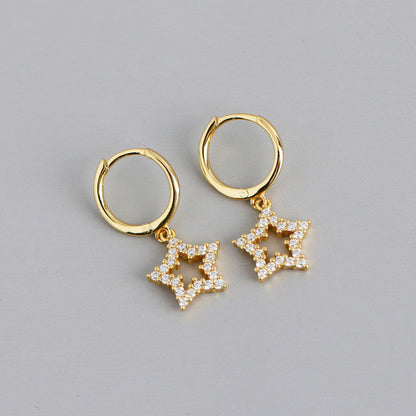 Anyco Earrings Gold Plated Pave Crystal Zircon Hollow Star Chic For Women Teen Girl Fashion Stylish Accessories Jewelry Gifts-Earrings-PEROZ Accessories
