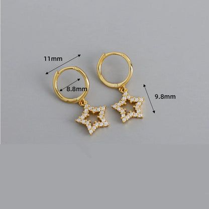 Anyco Earrings Gold Plated Pave Crystal Zircon Hollow Star Chic For Women Teen Girl Fashion Stylish Accessories Jewelry Gifts-Earrings-PEROZ Accessories