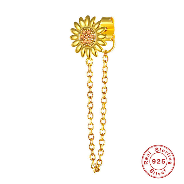 Anyco Earrings Gold Plated Geometric Cute Icons Tassel Ear Line Stud For Women Teen Fashion Stylish Accessories Jewelry Gifts Sunflower-Earrings-PEROZ Accessories