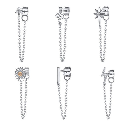 Anyco Earrings Sterling Silver Geometric Cute Icons Tassel Ear Line Stud For Women Teen Fashion Stylish Accessories Jewelry Gifts Triangle-Earrings-PEROZ Accessories
