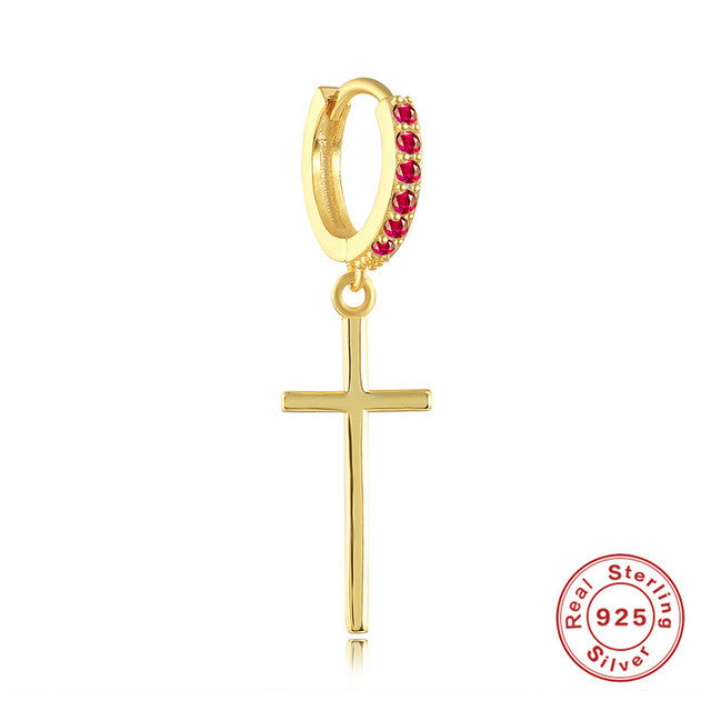 Anyco Earrings Sterling Silver New Cute Charming Color Zircon Icons Cross Stud For Women Girl Teen Fashion Stylish Accessories Jewelry Gifts-Earrings-PEROZ Accessories