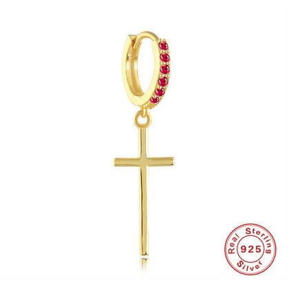 Anyco Earrings Sterling Silver New Cute Charming Color Zircon Icons Cross Stud For Women Girl Teen Fashion Stylish Accessories Jewelry Gifts-Earrings-PEROZ Accessories