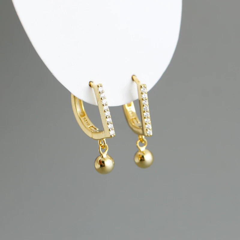 Anyco Earrings Gold Plated Geometric Bohemian Zircon Pave Hanging Beads Stud For Women Teen Girl Fashion Stylish Accessories Jewelry Gifts-Earrings-PEROZ Accessories
