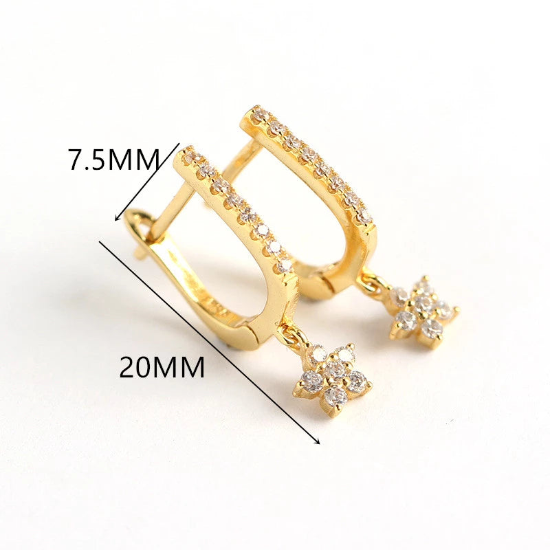 Anyco Earrings Gold Plated Trendy Geometric U-shaped Dangle Pave Zircon Star Hanging Stud For Women Fashion Stylish Accessories Jewelry Gifts-Earrings-PEROZ Accessories