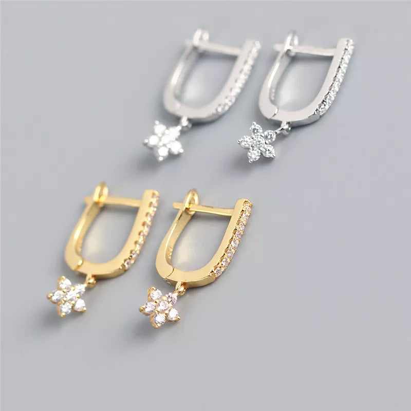 Anyco Earrings Gold Plated Trendy Geometric U-shaped Dangle Pave Zircon Star Hanging Stud For Women Fashion Stylish Accessories Jewelry Gifts-Earrings-PEROZ Accessories