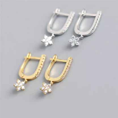 Anyco Earrings Gold Plated Trendy Geometric U-shaped Dangle Pave Zircon Star Hanging Stud For Women Fashion Stylish Accessories Jewelry Gifts-Earrings-PEROZ Accessories
