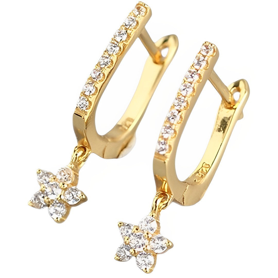 Anyco Earrings Gold Plated Trendy Geometric U-shaped Dangle Pave Zircon Star Hanging Stud For Women Fashion Stylish Accessories Jewelry Gifts-Earrings-PEROZ Accessories