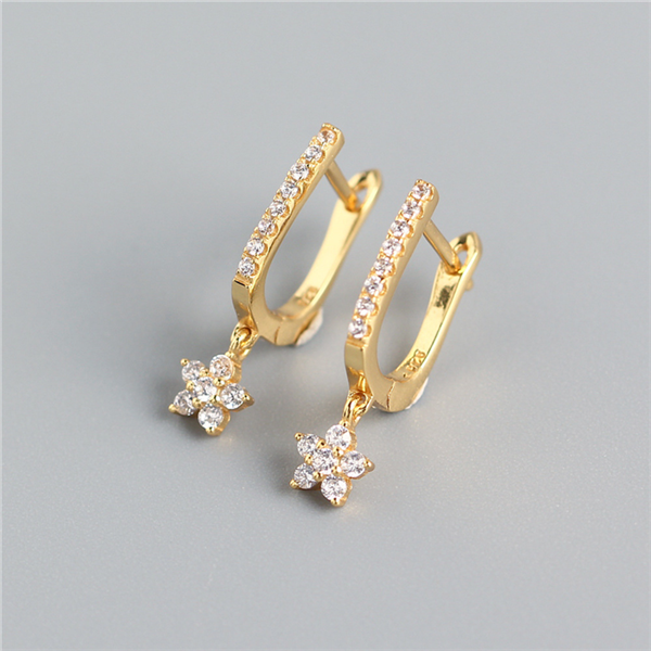 Anyco Earrings Gold Plated Trendy Geometric U-shaped Dangle Pave Zircon Star Hanging Stud For Women Fashion Stylish Accessories Jewelry Gifts-Earrings-PEROZ Accessories