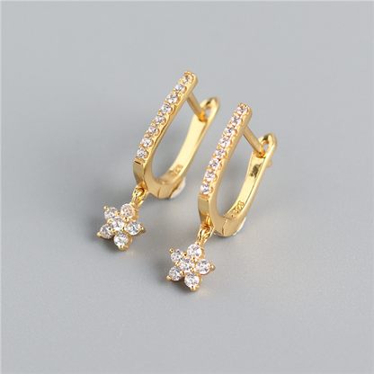 Anyco Earrings Gold Plated Trendy Geometric U-shaped Dangle Pave Zircon Star Hanging Stud For Women Fashion Stylish Accessories Jewelry Gifts-Earrings-PEROZ Accessories