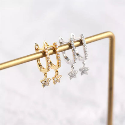 Anyco Earrings Gold Plated Trendy Geometric U-shaped Dangle Pave Zircon Star Hanging Stud For Women Fashion Stylish Accessories Jewelry Gifts-Earrings-PEROZ Accessories