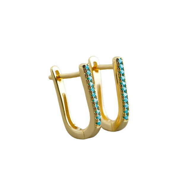 Anyco Earrings Gold Plated Charms Bohemian Blue Zircon U Shaped Ear Buckle For Women Girl Teen Fine Fashion Stylish Accessories Jewelry Gifts-Earrings-PEROZ Accessories