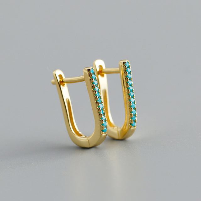 Anyco Earrings Gold Plated Charms Bohemian Blue Zircon U Shaped Ear Buckle For Women Girl Teen Fine Fashion Stylish Accessories Jewelry Gifts-Earrings-PEROZ Accessories