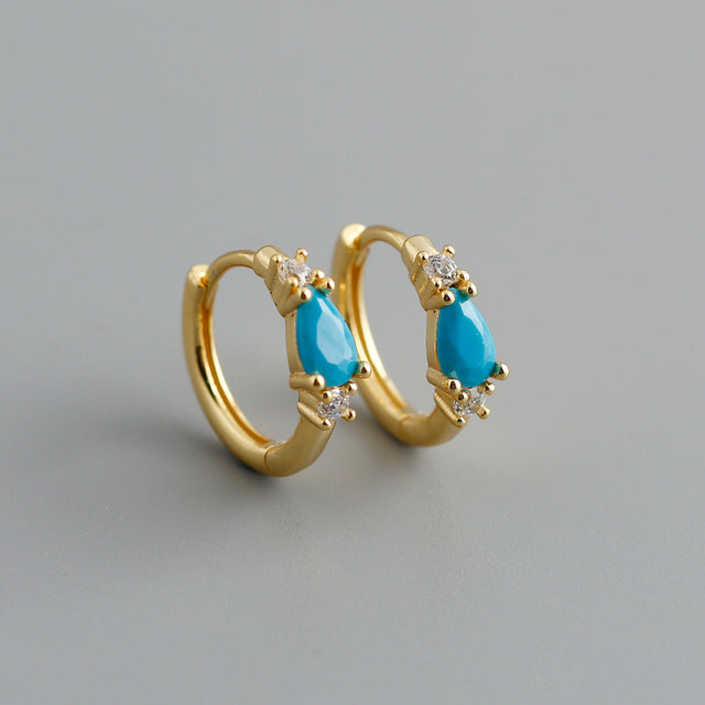 Anyco Earrings Gold Plated Bohemian Blue Geometric Zircon Hoop For Women Girl Teen Fine Fashion Stylish Accessories Jewelry Gifts-Earrings-PEROZ Accessories