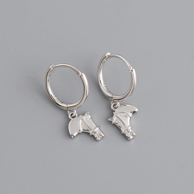 Anyco Earrings Sterling Silver Luxury Creative Horse Head Tassel Stud For Women Girl Teen Fashion Stylish Accessories Jewelry Gifts-Earrings-PEROZ Accessories